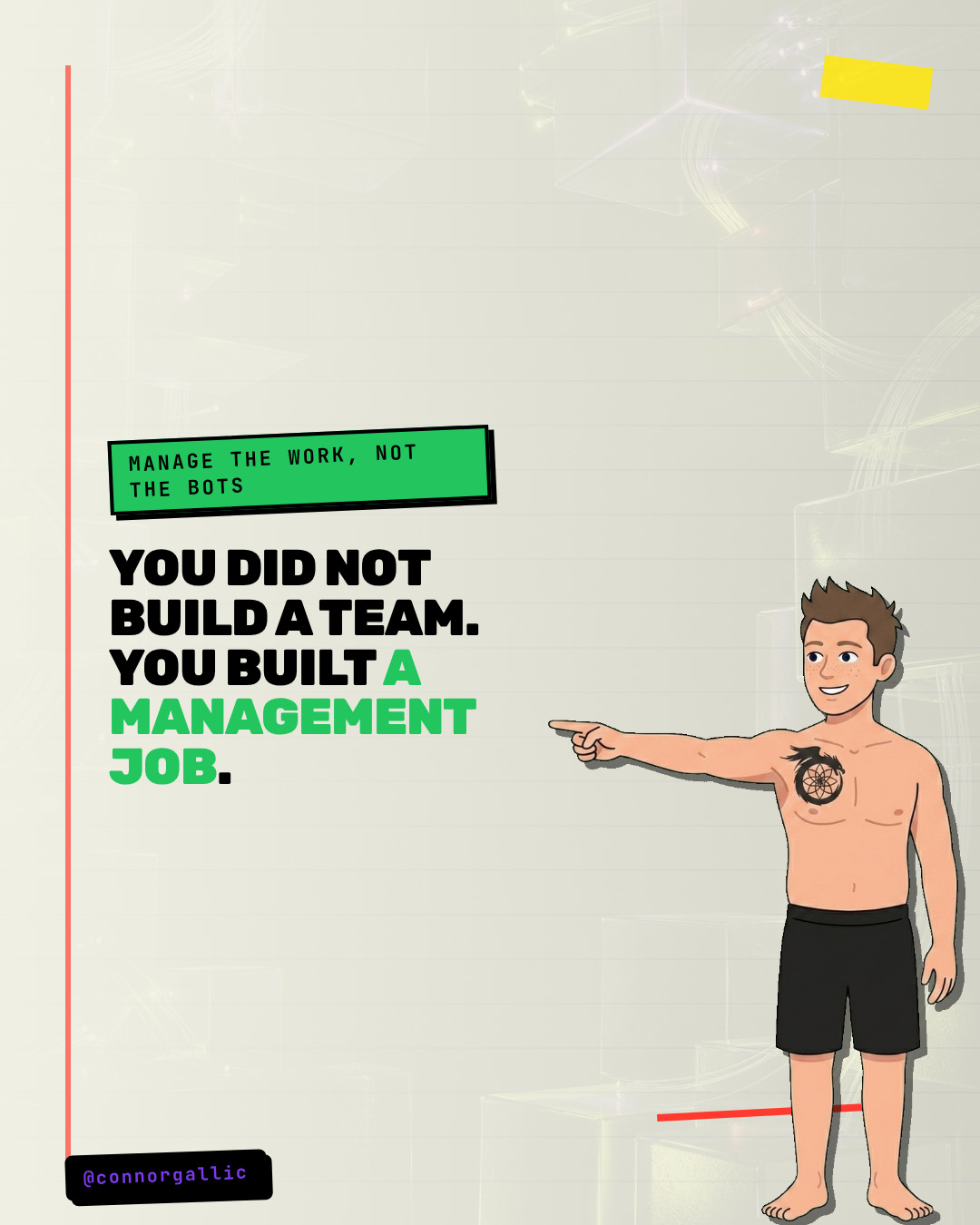 Connor mascot points to the conclusion you built a management job.
