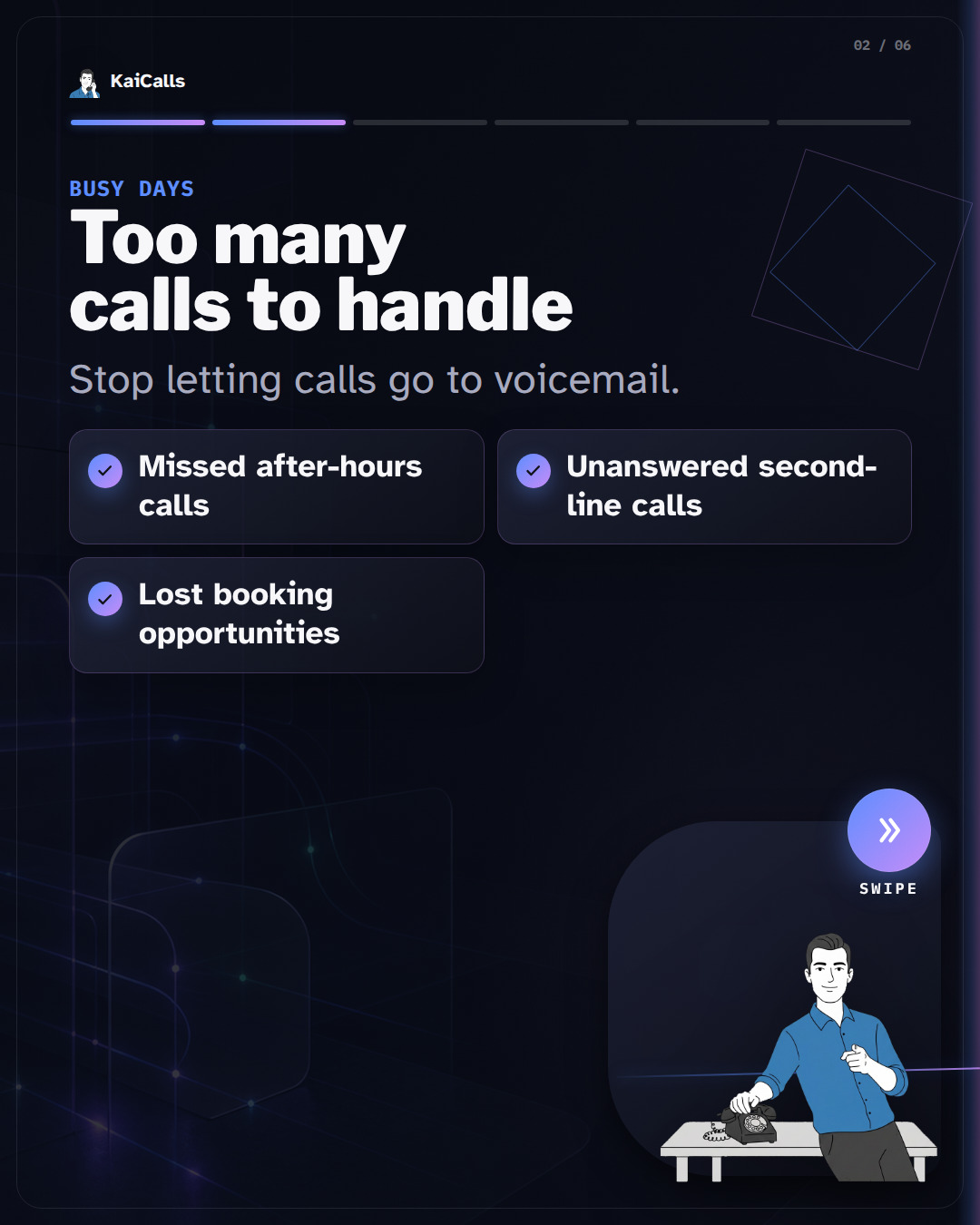 Kai looks at a ringing phone.